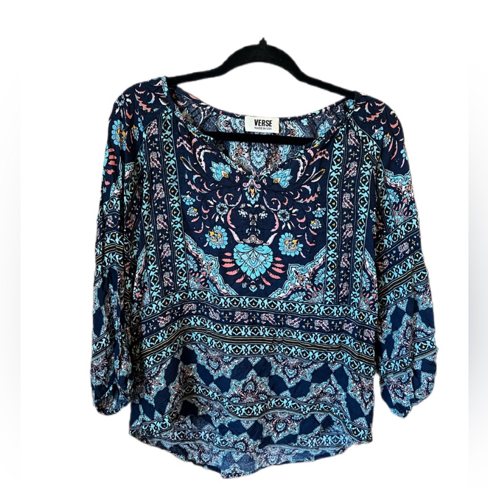 Verse Women’s Tapestry Multicolor Print 3/4 Sleeve Blouse Size Large